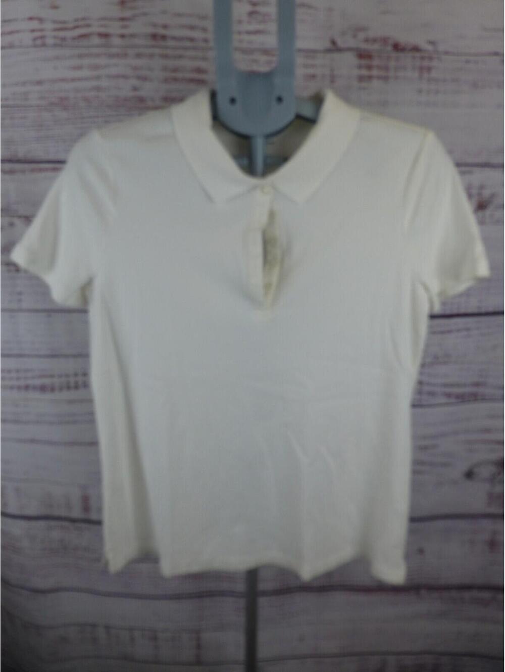 Studio Works Women's Polo Shirt Size M Medium Ivory Short Sleeve 100% Cotton G3A